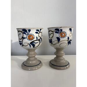 Pair Japanese Otagiri Ceramic Speckled Stoneware Ceramic Goblets MCM 70's VTG